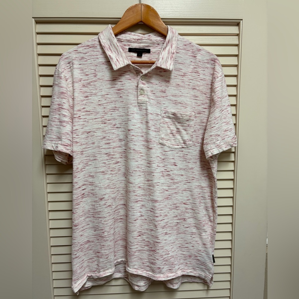 John Varvatos USA Polo Shirt Mens XL Red White Space Dye Pocket Cotton Blend